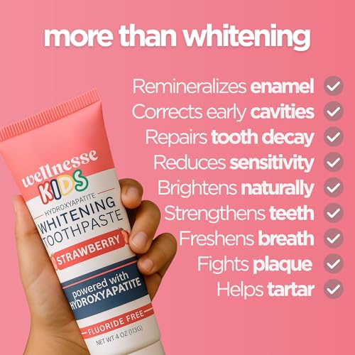 Wellnesse Kids Hydroxyapatite Toothpaste with Xylitol - Fluoride Free Toddler & Kid's Natural Toothpaste, Freshens Breath,...