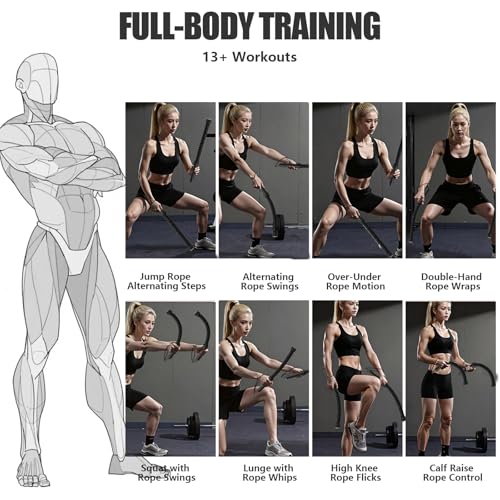 2PCS Weighted Ropeless Battle Rope, Professional Portable Durable Exercise Rope Cordless for HIIT Workouts, Cardio & Muscl...
