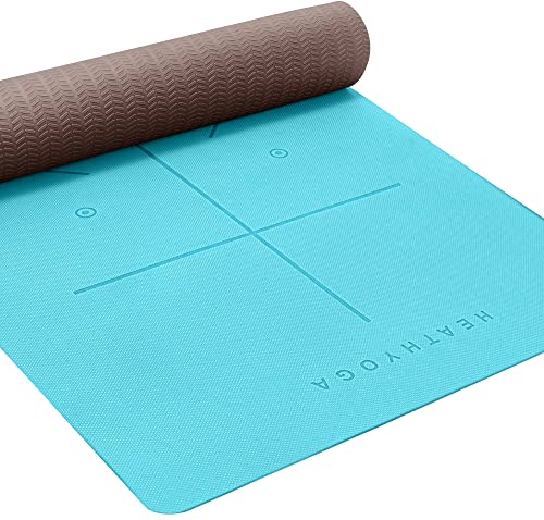 Heathyoga Eco Friendly Non Slip Yoga Mat, Body Alignment System, SGS Certified TPE Material - Textured Non Slip Surface an...