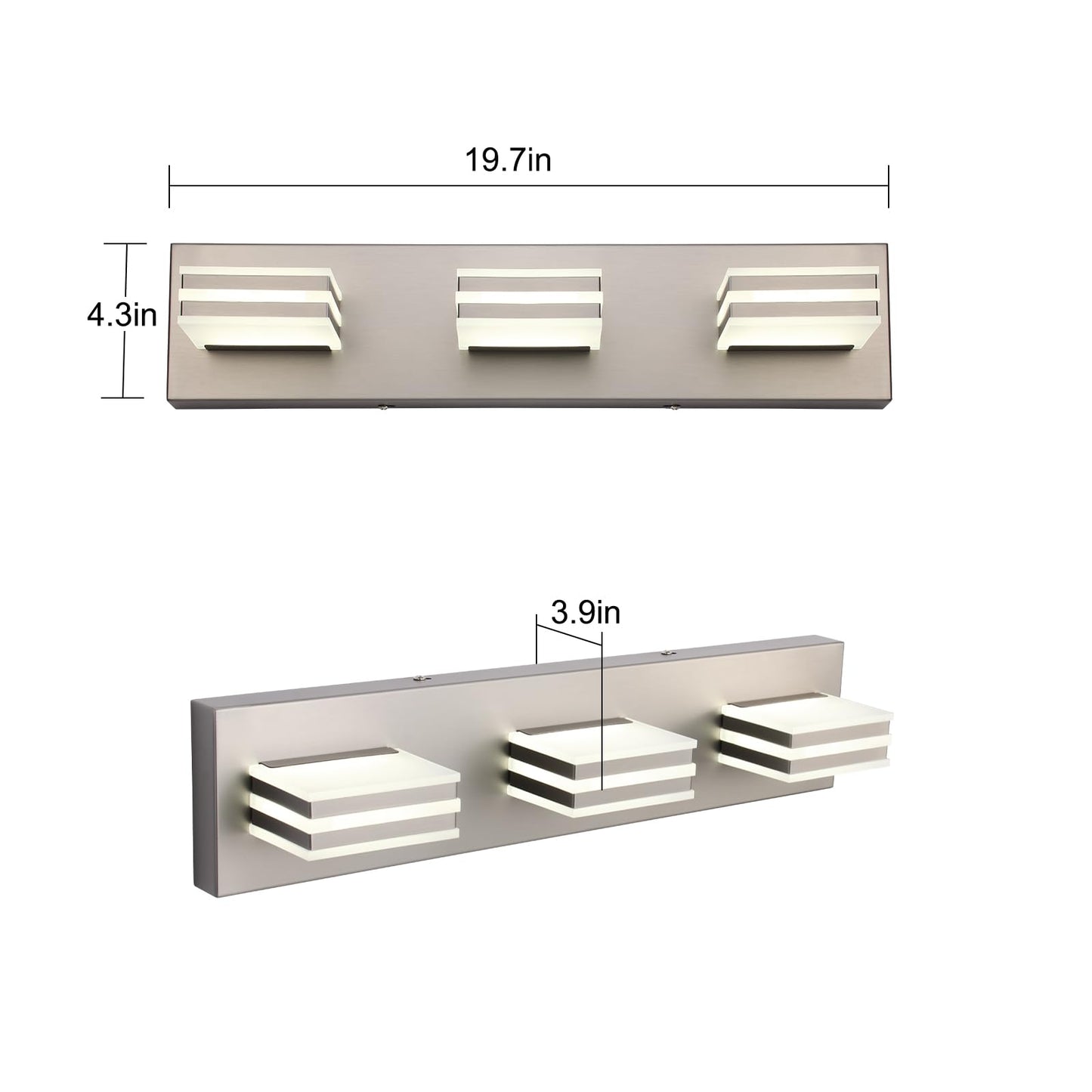 Yumcrelect Brushed Nickel Vanity Lights For Bathroom Light Fixtures (3-Light  20-Inch) Adjust 3 Colors Modern Bath Lighing Fixture Over Mirror Led Vanity Lighting