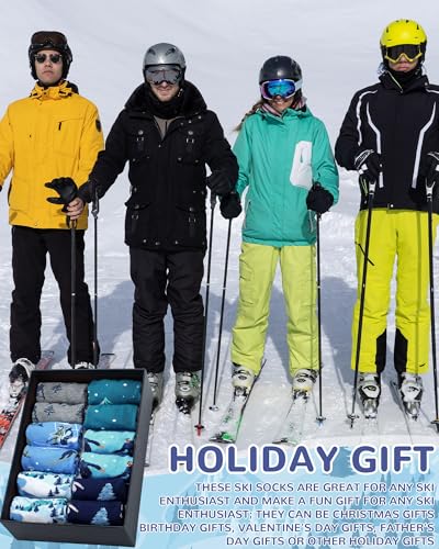 Maiteenly 6 Pairs Funny Ski Crew Socks Novelty Skiing Gift Socks Winter Snowboarding Gift for Ski Lovers Skiers Men Women