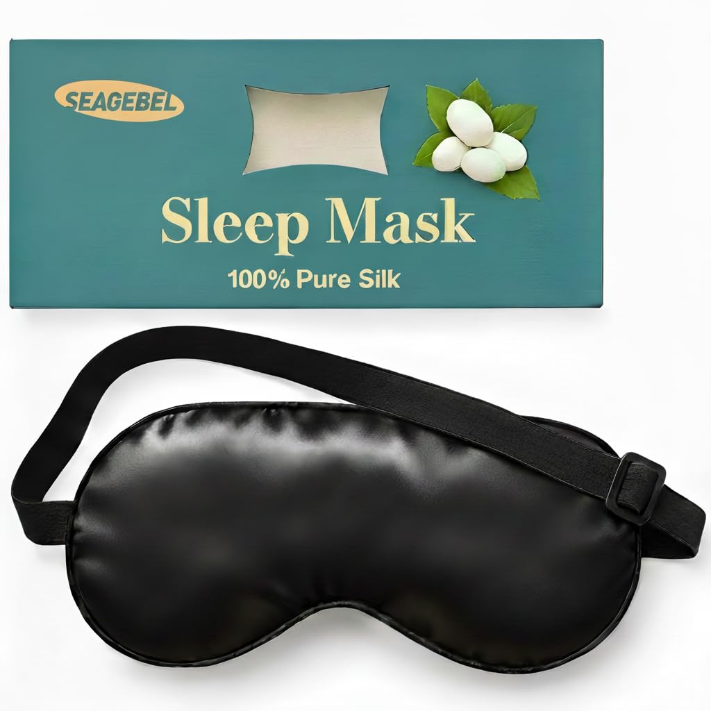 100% Pure Mulberry Silk Sleep Mask, 22 Momme 6A Soft & Smooth Fibers, Breathable Eye Mask for Women & Men, Better Light Blocking Sleeping Mask, Adjustable Blindfold, Traveling Gift