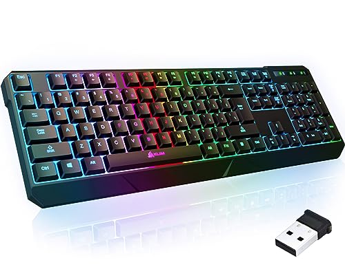 KLIM Chroma Wireless Keyboard – RGB Backlit Gaming, Rechargeable Battery, PC Keyboard, Durable & Water-Resistant, Compatib...