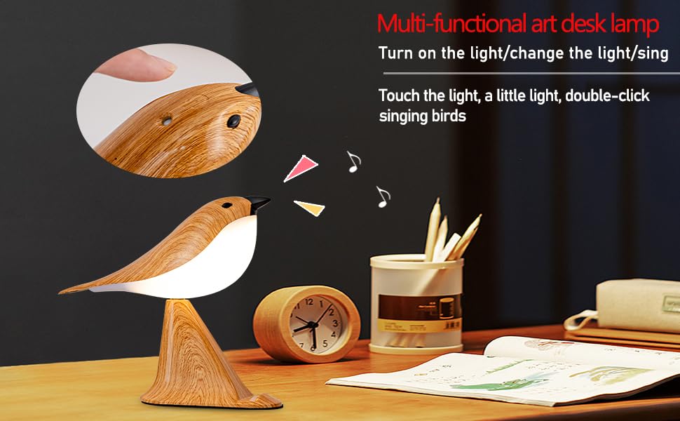 THOEWONG Bird Desk Lamp, Rechargeable Cordless Table Lamp, Remote Control, Touch Sensor, Small, Yellow, Model: bird04