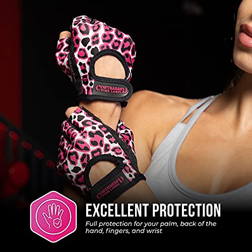 Contraband Pink Label 5297 Womens Design Series Leopard Print Lifting & Rowing Gloves (Pair) - Lightweight Vegan Medium Pa...