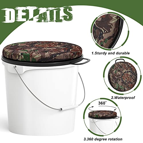 2 Pcs 5 Gallon Bucket Seats 360 Degree Swivel Bucket Seat Cushion Camouflage Ice Fishing Cushion Waterproof Cover for Hunt...