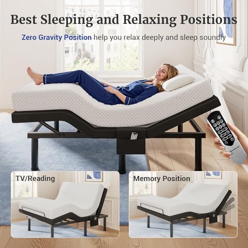 Tami Tami T600 Adjustable Bed Frame Queen Size with Remote & Massage - Electric Beds Bases, Zero Gravity, Dual Side USB, S...