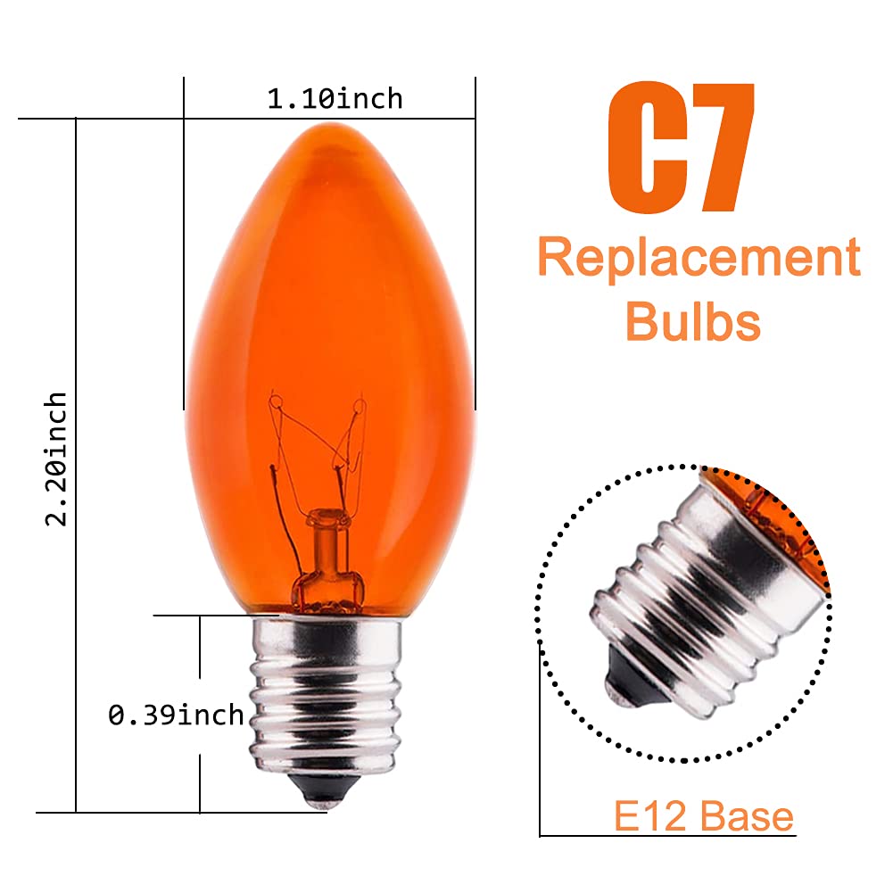Pallerina C7 Glass Replacement Bulbs 25 Pack, Orange, 5 Watt, for Outdoor String Lights, C7/E12 Base
