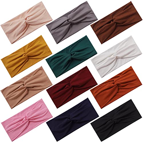 Panleding 12 Pcs Stretchy Headbands for Women, Absorbed Sport Headband Soft Twist Knotted Headbands for Daily Life Yoga Wo...
