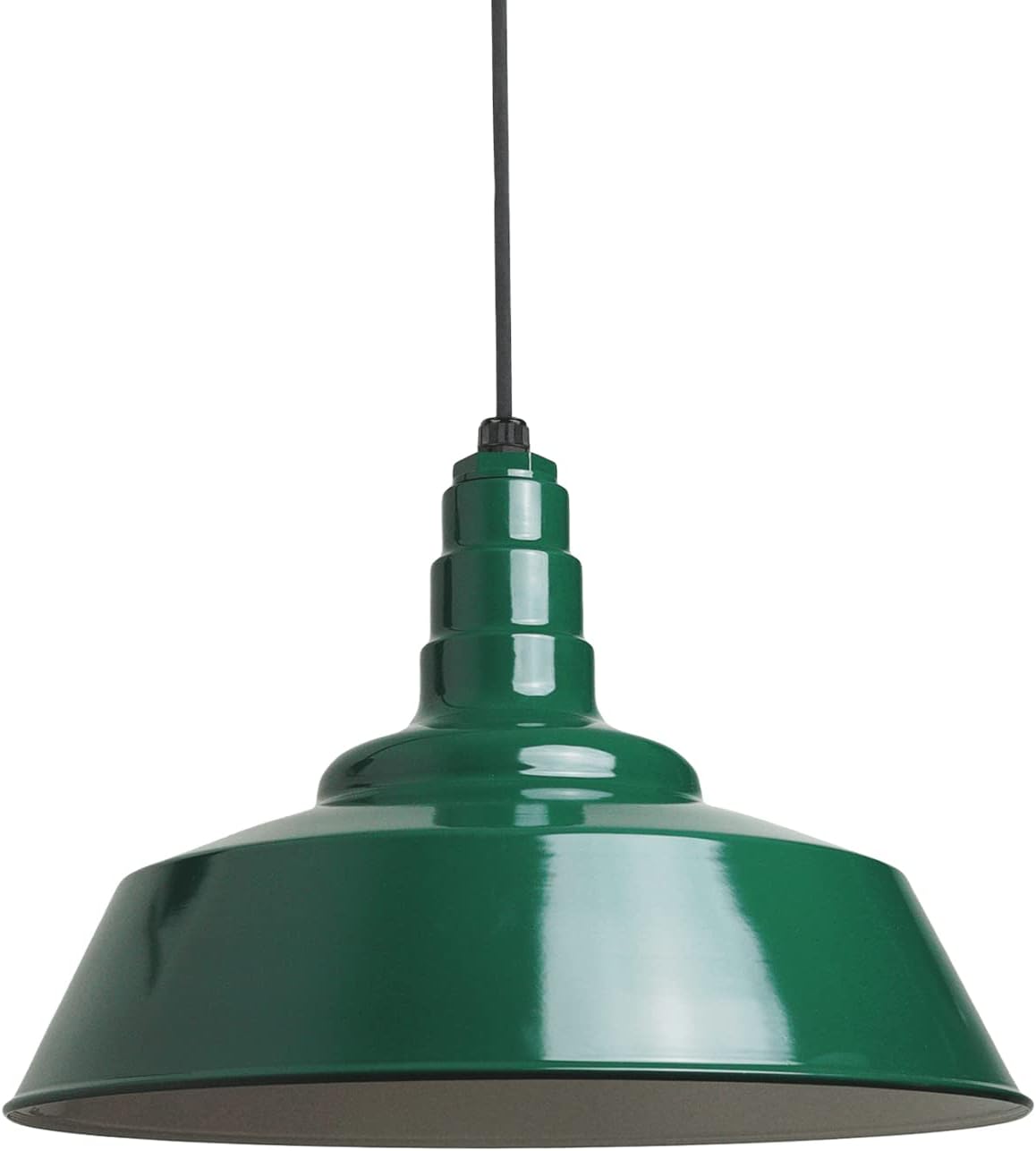 Steel Lighting Co. Manhattan Warehouse Light | Ceiling Mounted Pendant | 20 inch Dome | Black Cord | Large Steel Barn Light Made in America | Green Exterior/White Interior