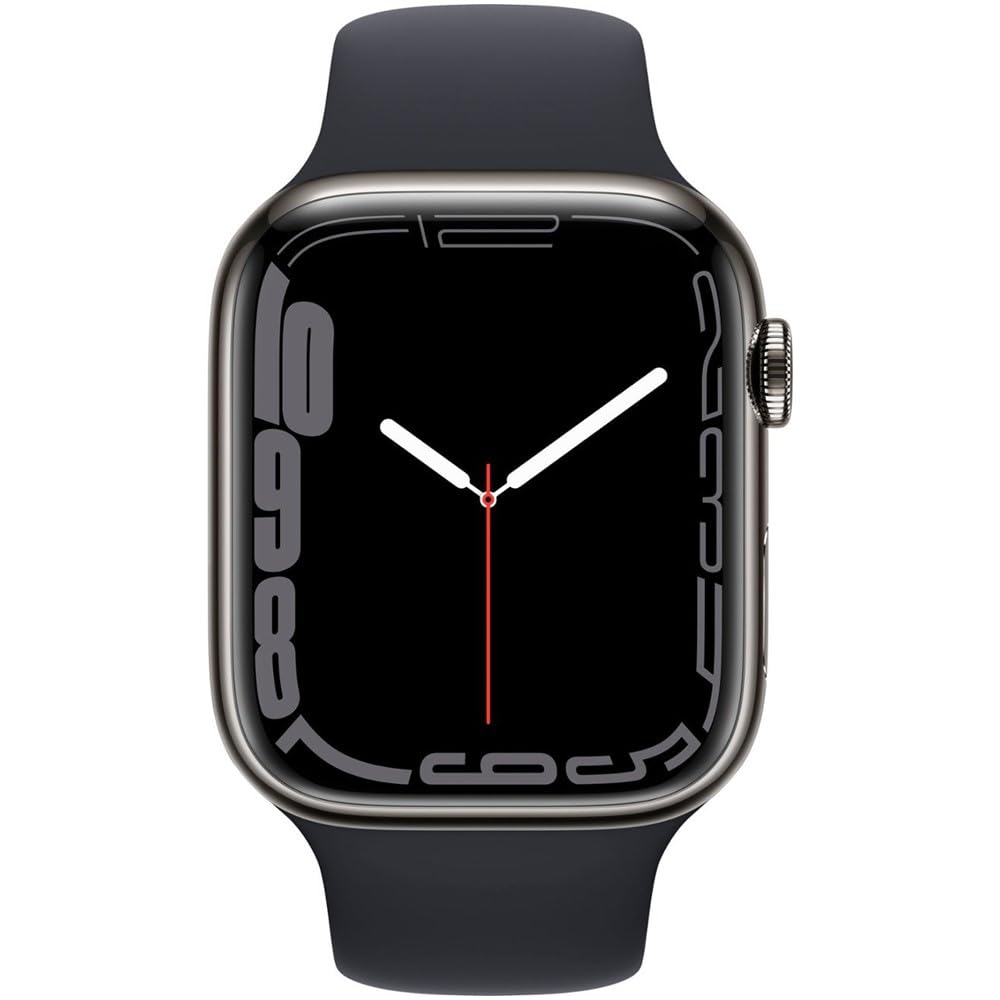 Apple Watch Series 7 [GPS + Cellular 41mm] Graphite Stainless Steel Case with Midnight Sport Band (Renewed)