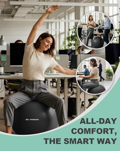 Trideer Exercise Ball for Office Desk, Yoga Ball Chair to Relieve Back Pain, Stability & Fitness Ball Seat with Base, Home...
