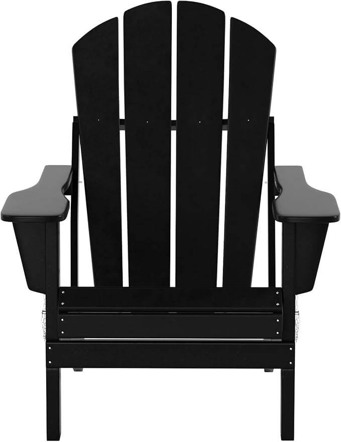 WO Home Furniture Adirondack Chair Table Set of 2 PCS Outdoor Folding Chair w Side Table Weather/UV Resistant for Lawn, Garden, Bon Fire, Balcony (Black)
