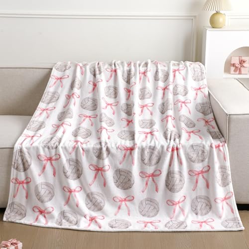 SmoothNovelty Pink Bow Volleyball Blanket for Teen Girls Cute Soft Flannel Throw Blanket Washable Aesthetic Fuzzy Fleece T...