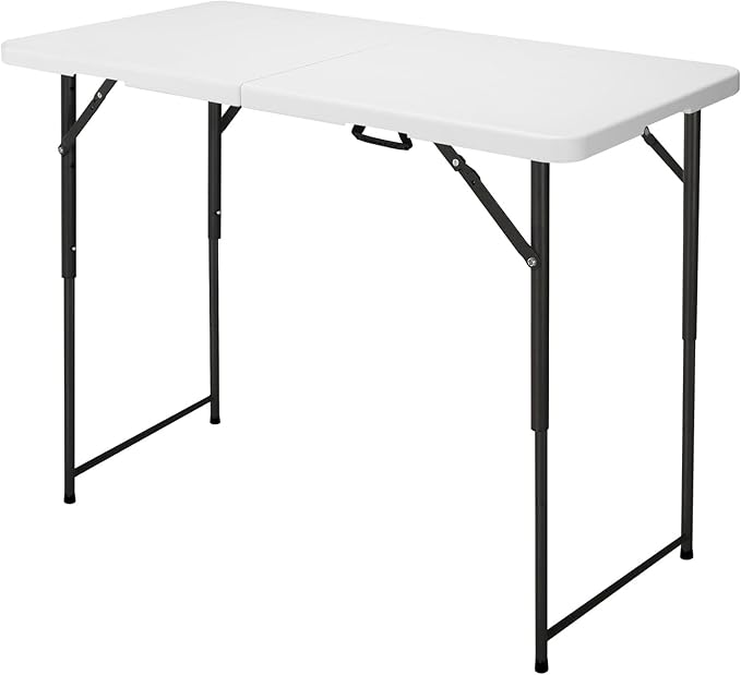 FROASISPRO 4ft Folding Table, Portable Fold-in-Half Adjustable Height Utility Table for Indoor/Outdoor Use, Durable HDPE &...