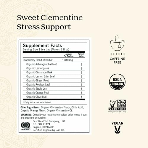 Yogi Tea Sweet Clementine Stress Support - 16 Bags per Pack (4 Packs) - Stress Support Herbal Tea - Calming Adaptogen Tea...