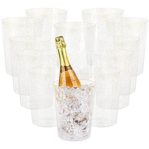 Tiawudi 12 Pack Plastic Ice Bucket For Parties, Gold Glitter Clear Wine Cooler for Wedding, Good as One Large Champagne Ch...