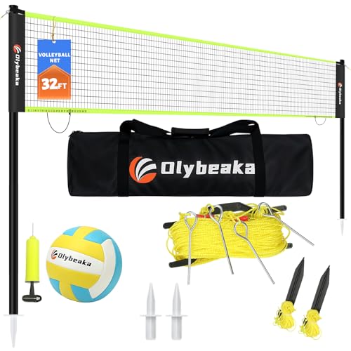 32ft Regulation Size Portable Outdoor Volleyball Net Set System for Backyard Beach with Height Adjustable Poles, PU Volley...