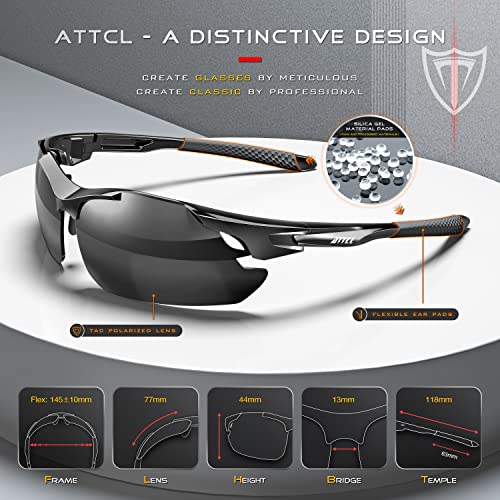 ATTCL Polarized Sunglasses Men Sports: Secure Fit Wrap Around TR90 Frame Ultra-Light UV Protection for Fishing Driving Golf