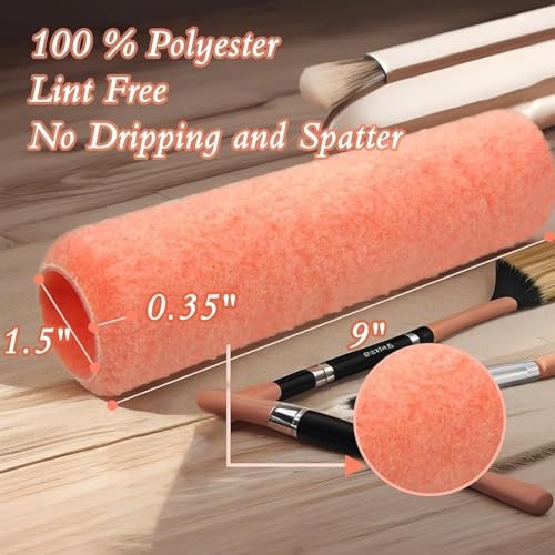 King Origin Paint Roller Covers, 18 Pack, 9 Inch Paint Roller, 3/8 Nap High Dense Roller Covers for Smooth and Textured Ro...