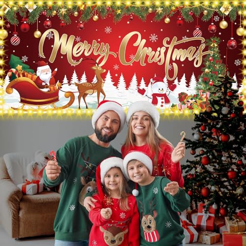 YLOLUL Led Christmas Garage Door Cover 6 x 13 ft Large Hanging Backdrop Door Banner with Light Merry Christmas Garage Wall...