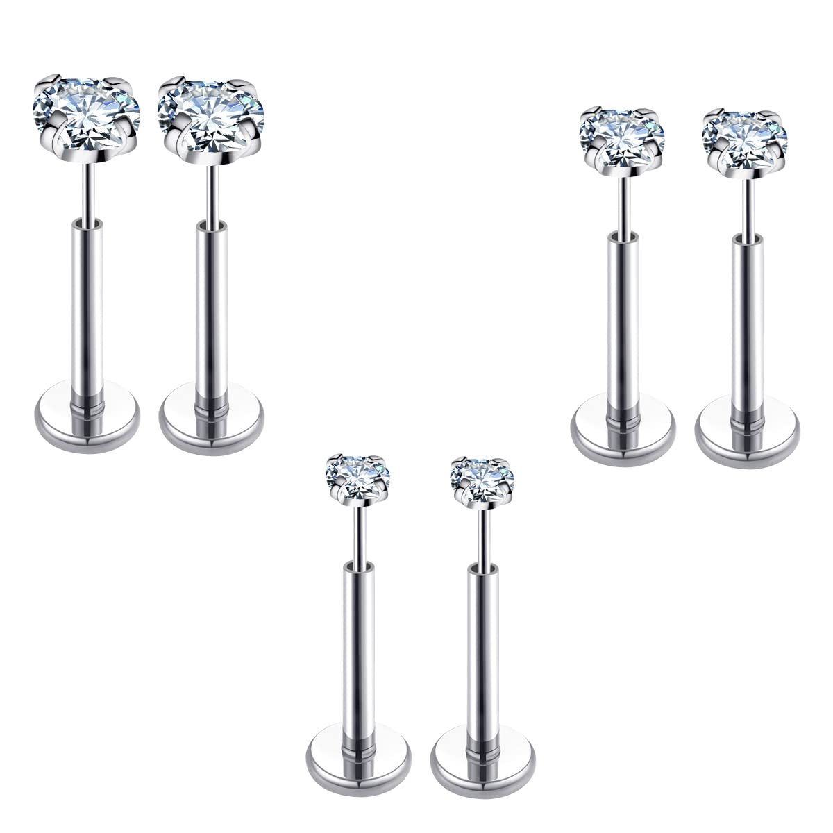 COTATI 20G Flat Back Earrings Stud Threadless Tragus Cartilage Lip Medusa Piercing Jewelry Hypoallergenic (Silver,20G 2/3/4mm CZ
