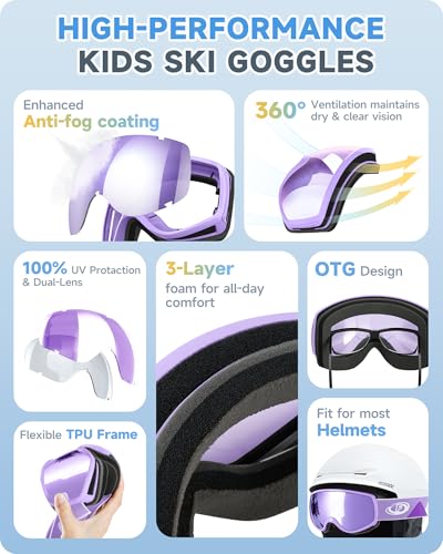 findway Kids Ski Goggles, Kids Snowboard Goggles for Boys Girls Toddler age 3-12