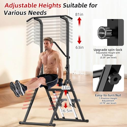 Nimsqury Pull Up Bar Free Standing with Stair Stepper, Adjustable Power Tower Dip Station, Multi-functional Strength Train...