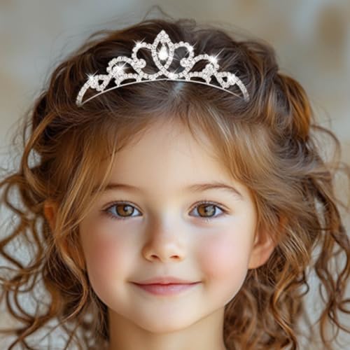 Kilshye Silver Rhinestone Tiara Princess Tiaras and Crowns Crystal Wedding Headband for Girls (Silver)