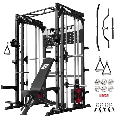 RitFit M1 Pro Smith Machine Package, All-in-One Power Cage with Weight Stack Set, Includes LAT Pulldown & Cable Crossover ...