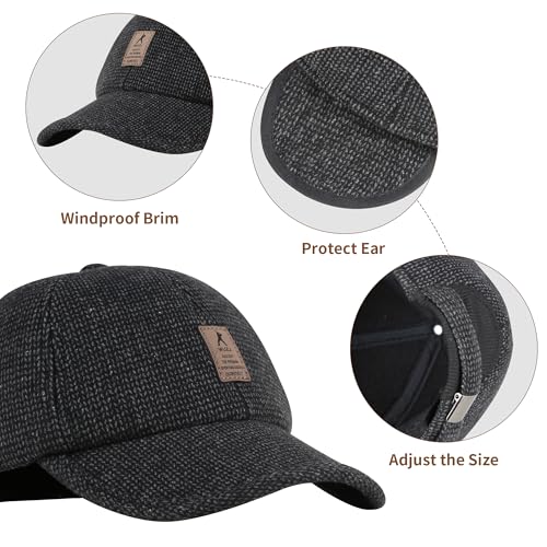Winter for Men Outdoor Hat, Adjustable Warm Sport Golf Baseball Cap Hats Dad Caps Earflaps Thicken 55-60CM (Brown)
