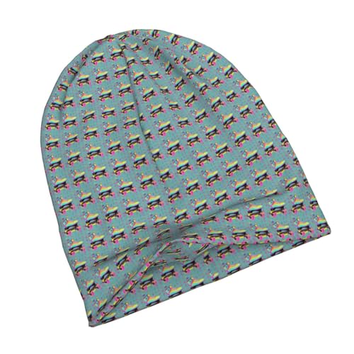sackhg Colorful Roller Skates Print Winter Beanie Hat Men Women Soft Lightweight Thermal Cap for Outdoor Skiing Wear