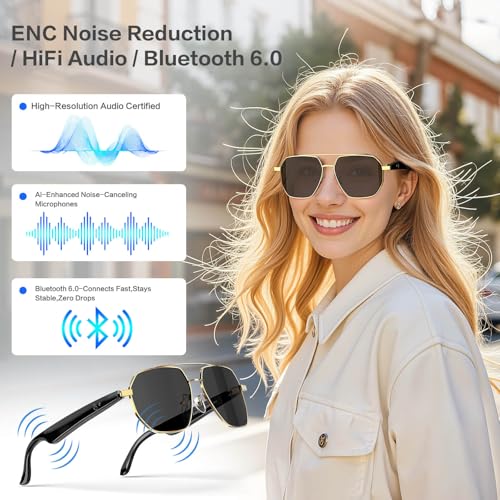 AI Smart Glasses with Chat GPT, AI Translation Glasses with 164 Language, Classic Aviator Sunglasses with Voice Assistant/...