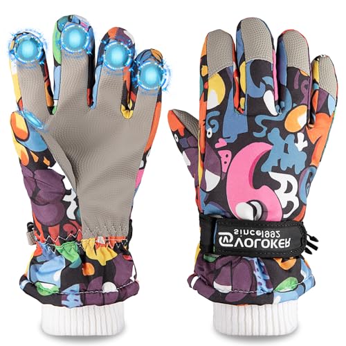 OMECHY Kids Ski Snow Gloves Waterproof Winter Cold Weather Windproof Warm Snowboard Sport Mittens for Boys Girls