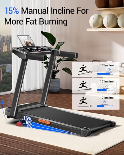 Treadmill with 15% Incline, 3-in-1 Portable Treadmills for Home and Office, Foldable Treadmill with Handles, 3.0HP Quiet B...