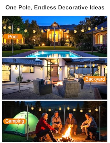 4 Pack String Light Poles for Outside, Thickened Metal Christmas Lights Hanger Pole Outdoor with Fork, Lighting Hanging Po...