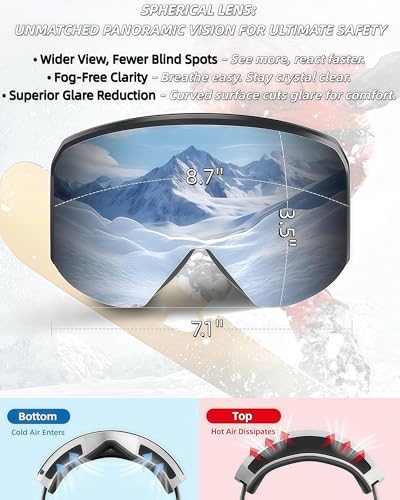 Solifo Ski Goggles for Men & Women, OTG UV400 Protection, Dual Anti-Fog Lens, Spherical Lens for for Skiing & Snowboarding