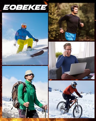 EoBeKee Mens Thermal Compression Shirts, Warm Long Sleeve Fleece Lined Tops Athletic Base Layer for Running Cold Weather