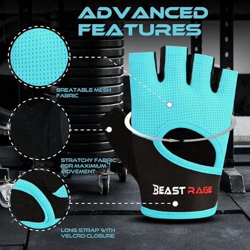 BEAST RAGE Workout Gloves for Men & Women - Fingerless Gym Gloves with Palm Protection, Breathable & Lightweight for Weigh...