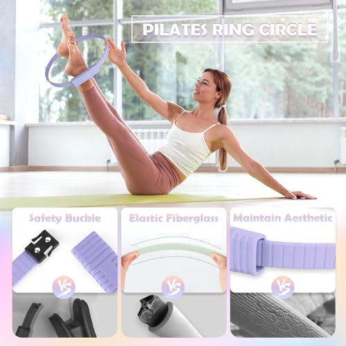 Pilates Essentials Kit for Women, 13.5" Pilates Ring and Ball Set with Resistance Bands for Home Workouts, Portable Pilate...