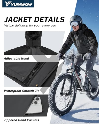 Yufawow Men's Ski Jacket Waterproof Warm Snowboard Jacket Insulated Winter Coat for Outdoor Cold Weather Sports Work