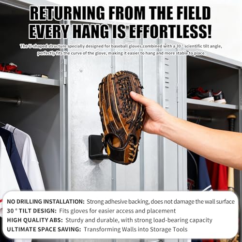 Xiobq Baseball & Softball Glove Wall Mount, No-Drill Damage-Free Installation, Preserves Glove Shape, Perfect Organizer fo...