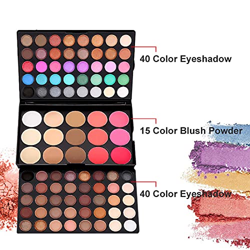 All-in-one Holiday Make up Gift Set | Makeup Kit for Women Full Kit Essential Starter Bundle Include Eyeshadow Palette Lipstick Blush Foundation Concealer Face Powder Mascara Lipgloss Brush