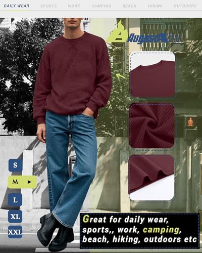 August Alley 3 Pack Men's Waffle Long Sleeve Shirts, Crew Neck Thermal Textured Underwear Tops Lightweight Pullover Sweaters