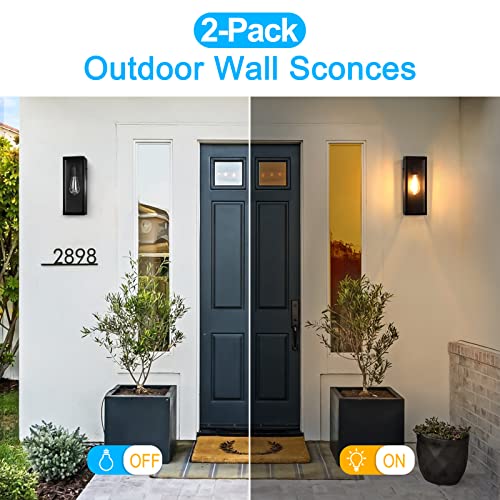 2-Pack Outdoor Wall Lanterns, Exterior Waterproof Wall Sconce with Glass Shades, Matte Black Porch Lights Wall Mounted, An...