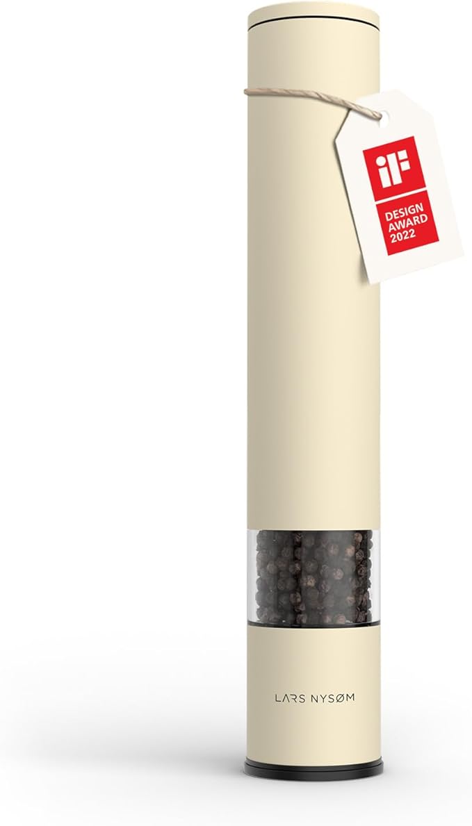 LARS NYSØM Salt Pepper Mill Manual with adjustable ceramic grinder from coarse to fine I Design Spice Mill (Almond Beige)
