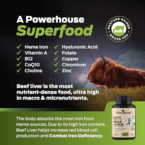 ForestLeaf Grass Fed Beef Liver Capsules, 3000mg Per Serving, Supports Immunity & Body Wellness, Cleansing, Digestion, Nat...