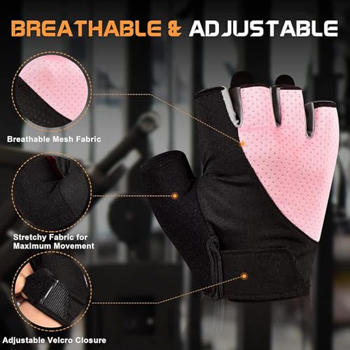 sunnex Workout Gloves for Women - Breathable Weight Lifting Gloves with Non-Slip Silicone Padding, Fingerless Gym Gloves f...