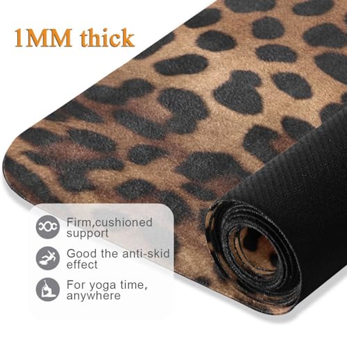Leopard Print Yoga Mat Non Slip Natural Rubber Fitness Exercise Mat for Home Workout Gym Stretching Pilates Mats with Carr...