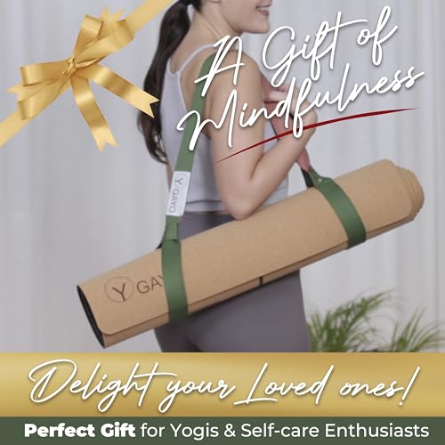 Y O Gayo Premium Yoga Cork Mat | 5mm Thick Natural Tree Rubber Base and Bigger Mat for Extra Support, Alignment lines for ...